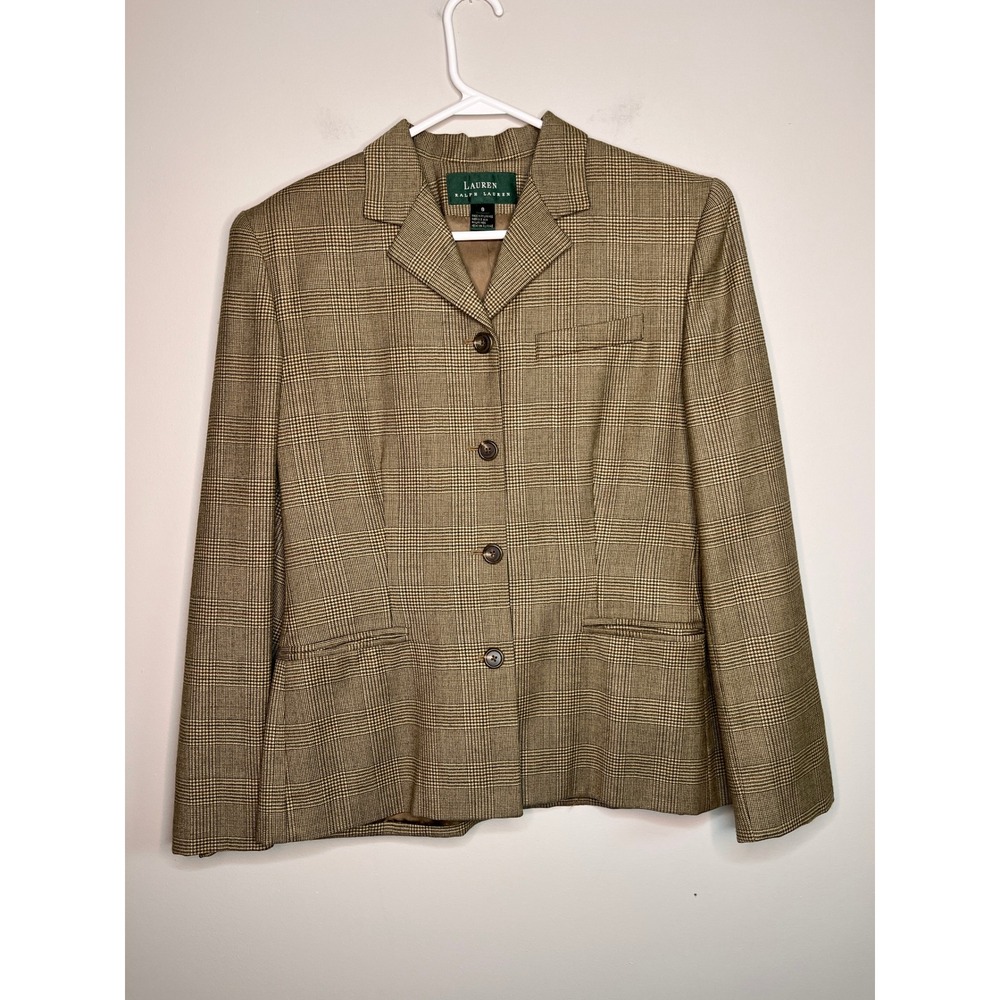Lauren Ralph Lauren Wool Houndstooth Academic Old Money Equestrian Blazer 8 M